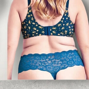 HIPS & CURVES Cotton Print Thong - teal floral  plus size 22/24 NWT